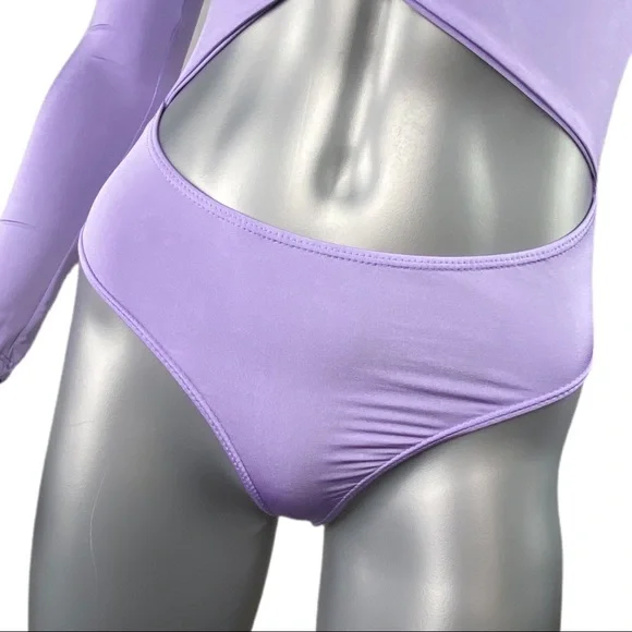 Fashion Nova | Lilac Purple Cut Out Body Suit Long Sleeve Thong back - Picture 10 of 16